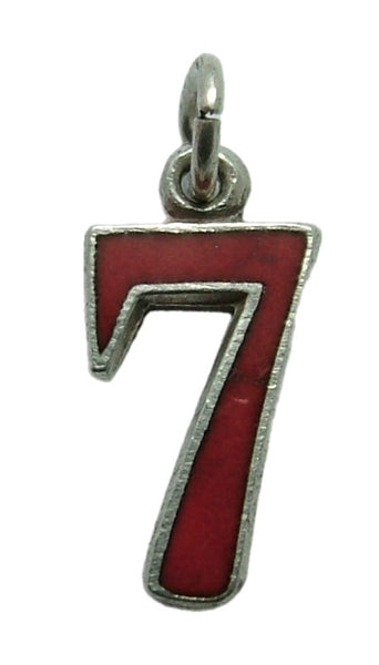 Small Vintage 1950's Silver & Red Enamel Lucky Number Seven Charm
