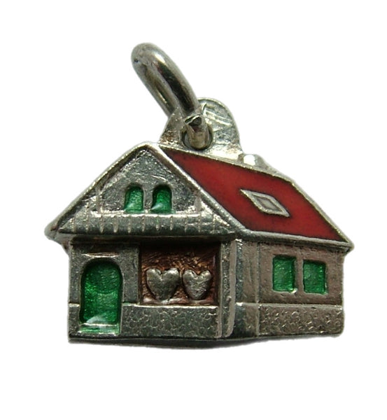 Small Vintage 1950's Silver & Enamel House Charm with Hearts