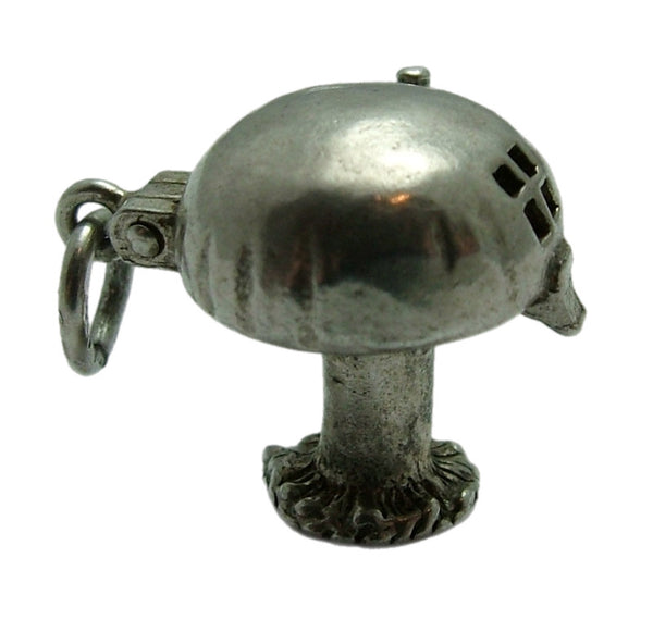 Vintage 1960's Silver Opening Toadstool House Charm Pixie Inside