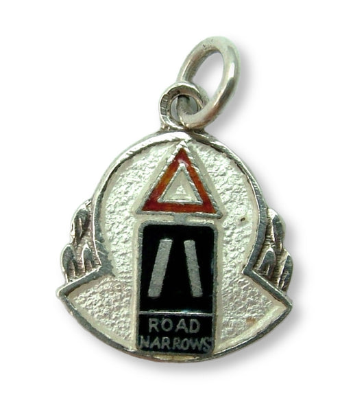 Vintage 1960's Silver & Enamel Road Narrows Road Sign Charm Enamel Charm - Sandy's Vintage Charms