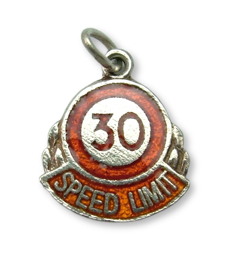 Vintage 1960's Silver & Enamel 30 Speed Limit Road Sign Charm Enamel Charm - Sandy's Vintage Charms