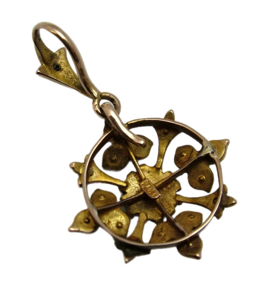 Antique Victorian c1890's 9ct Gold, Seed Pearl & Turquoise Flower Charm or Pendant