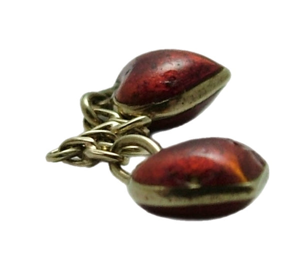 Tiny Pair of Vintage 1950’s 14ct 14k Gold & Red Enamel Heart Charms