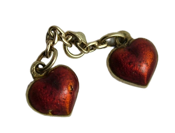 Tiny Pair of Vintage 1950’s 14ct 14k Gold & Red Enamel Heart Charms