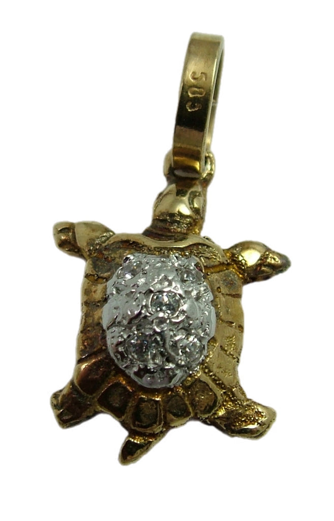 Vintage 1980's Solid 14k 14ct Gold & CZ Tortoise Charm Gold Charm - Sandy's Vintage Charms