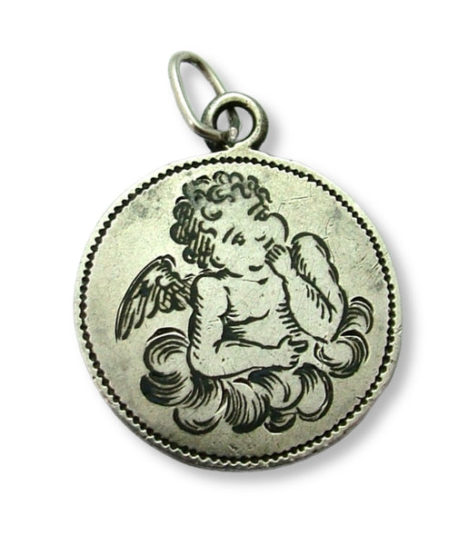 Edwardian c1910 Silver & Black Enamel Raphael’s Angel Charm Antique Charm - Sandy's Vintage Charms