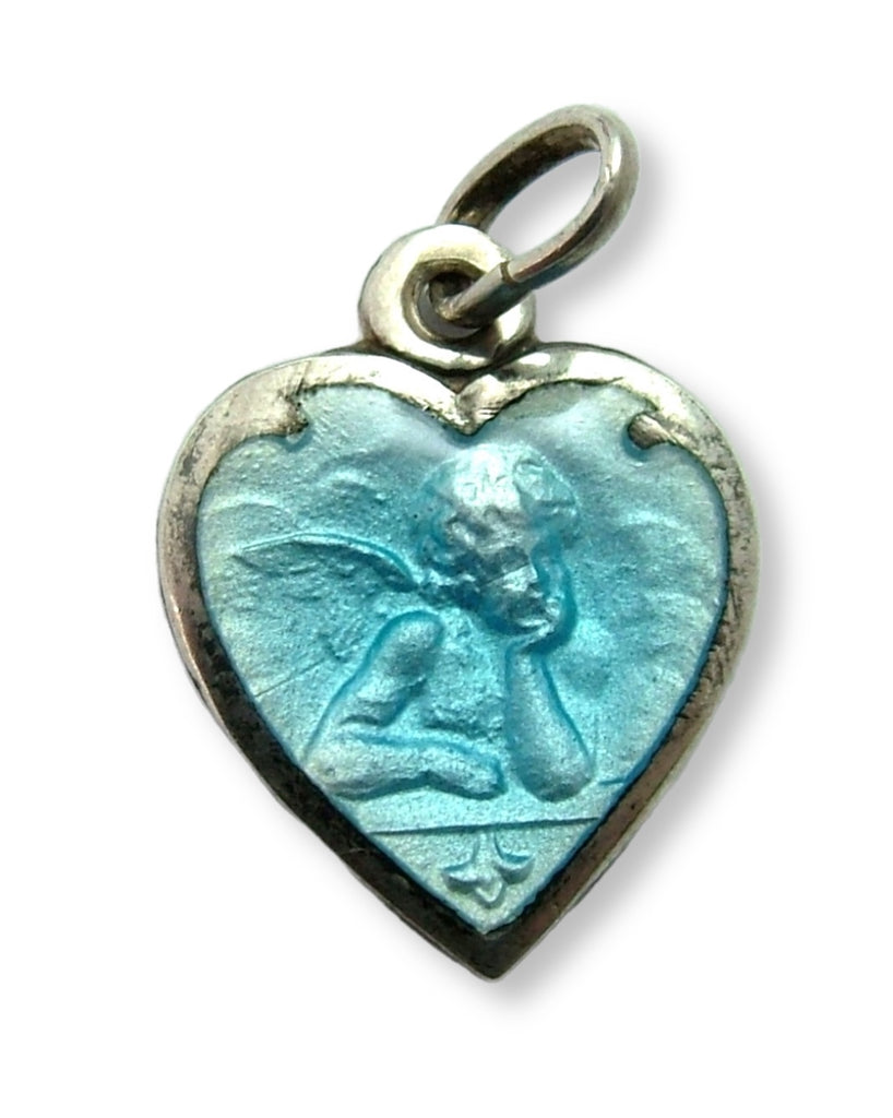 Small Vintage 1940's/50’s Silver & Blue Enamel Raphael Angel Heart Charm Enamel Charm - Sandy's Vintage Charms