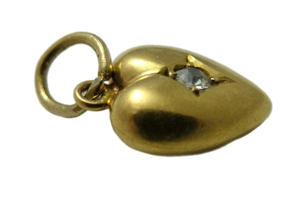 Small Antique Victorian 15ct Gold & Diamond Puffy Heart Charm