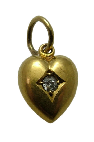 Small Antique Victorian 15ct Gold & Diamond Puffy Heart Charm