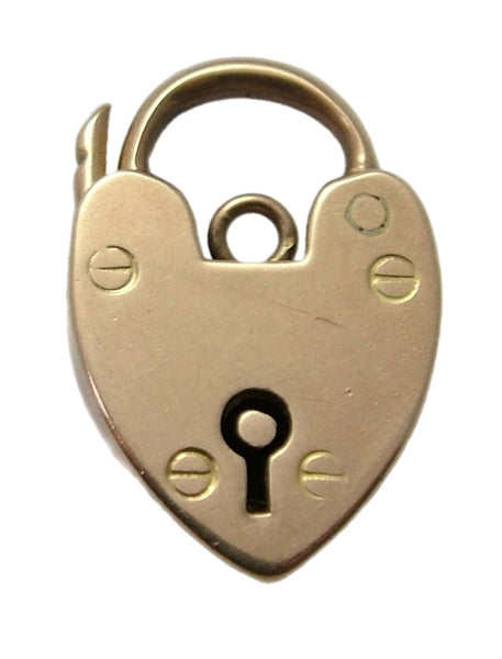 Large Antique Edwardian c1910 9ct Rose Gold Heart Shaped Padlock Charm or Pendant