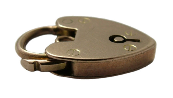 Large Antique Edwardian c1910 9ct Rose Gold Heart Shaped Padlock Charm or Pendant