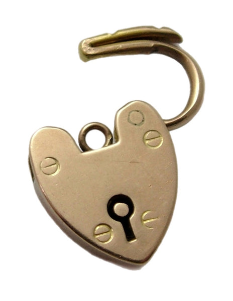 Large Antique Edwardian c1910 9ct Rose Gold Heart Shaped Padlock Charm or Pendant