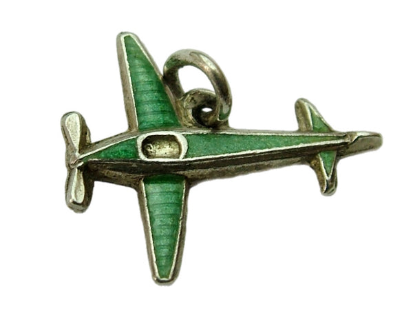Small Vintage 1950's Silver & Green Enamel Plane Charm