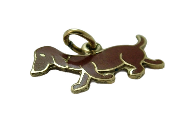 Vintage 1950's 14k 14ct Gold & Brown Enamel Dachshund Dog Charm
