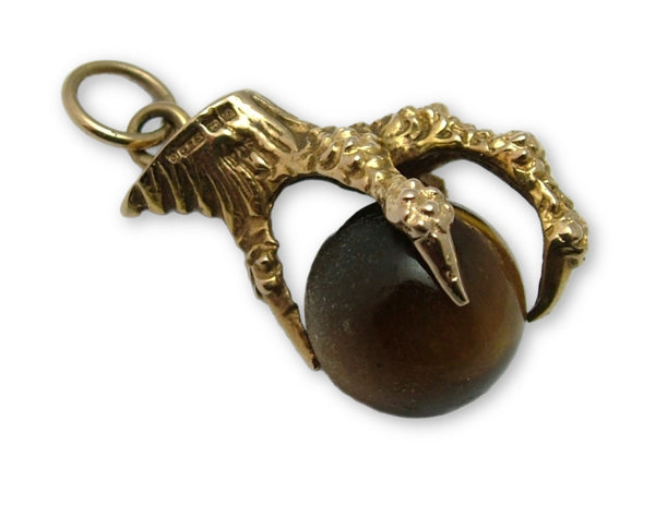 Vintage 1960's 9ct Gold & Tiger’s Eye Ball & Claw Charm HM 1963 Gold Charm - Sandy's Vintage Charms