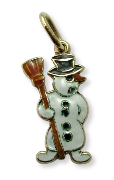 Vintage 1950's 14ct 14k Gold & Enamel Snowman Charm Gold Charm - Sandy's Vintage Charms