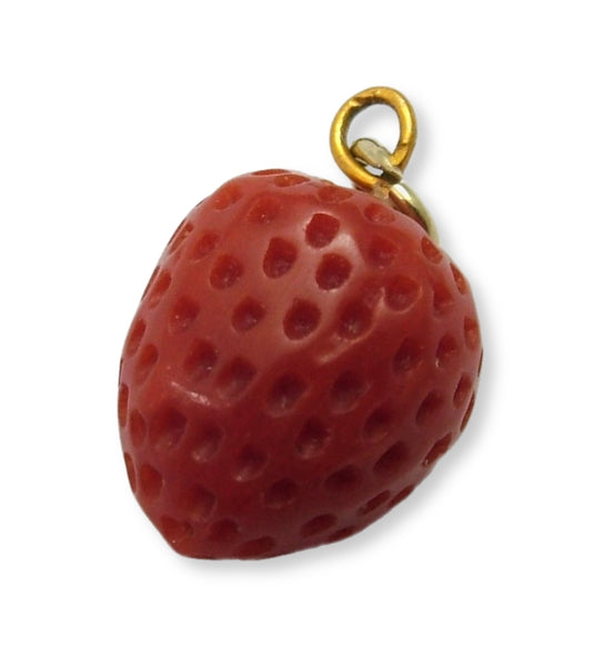 Vintage 1950's Coral Strawberry Charm with Metal Bale 1920s-1950s Charm - Sandy's Vintage Charms
