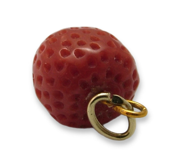 Vintage 1950's Coral Strawberry Charm with Metal Bale 1920s-1950s Charm - Sandy's Vintage Charms