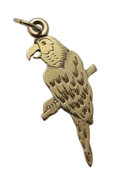 Antique Edwardian c1910 9ct Gold Flat Engraved Parrot Charm