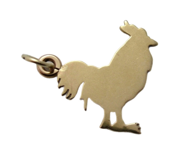 Antique Edwardian c1910 9ct Gold Flat Engraved Cockerel Charm