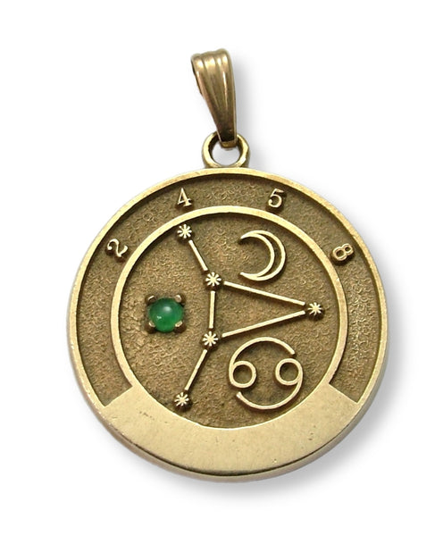 Large Vintage 1990's 9ct Gold & Emerald Cancer Zodiac Disc Charm HM 1997 Gold Charm - Sandy's Vintage Charms