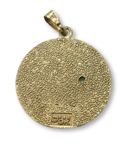 Large Vintage 1990's 9ct Gold & Emerald Cancer Zodiac Disc Charm HM 1997 Gold Charm - Sandy's Vintage Charms