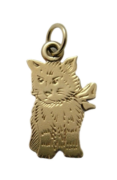 Antique Edwardian c1910 9ct Gold Flat Engraved Pussy Cat Charm