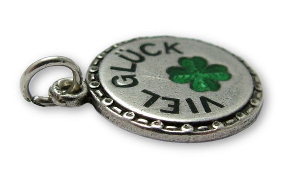Vintage 1930's Silver & Green Enamel Four Leaf Clover “MUCH LUCK” Charm 1920s-1950s Charm - Sandy's Vintage Charms