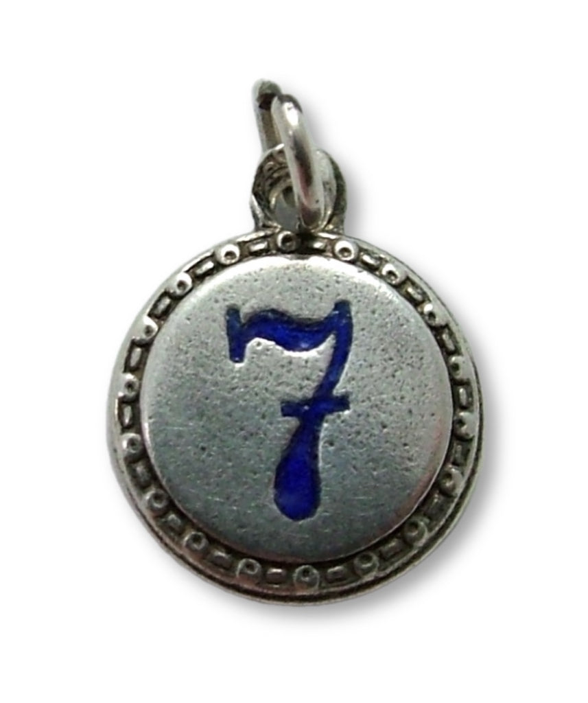 Small Vintage 1930's Silver & Blue Enamel Lucky Number Seven Charm Enamel Charm - Sandy's Vintage Charms