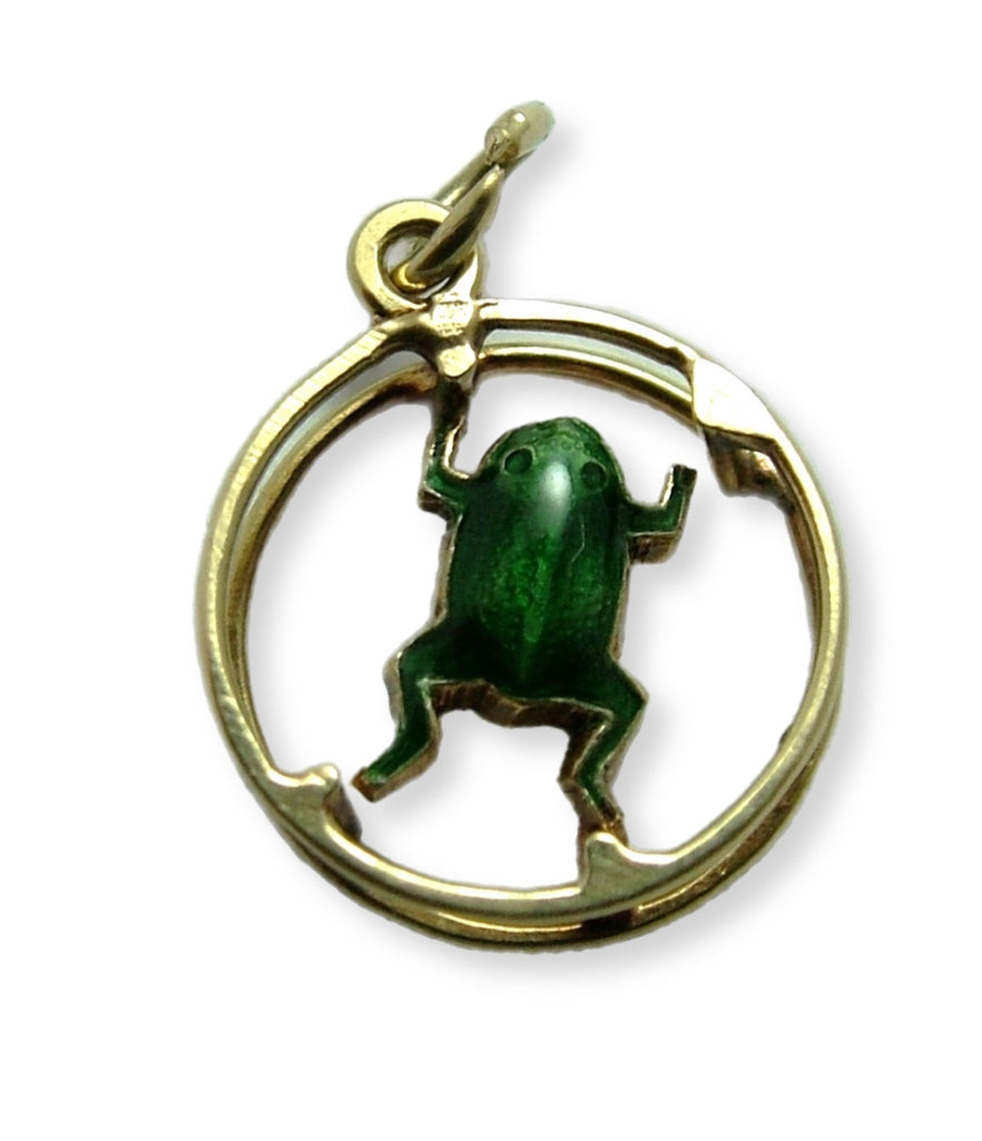 Vintage 1950's Hollow 14k 14ct Gold & Green Enamel Frog Charm Gold Charm - Sandy's Vintage Charms