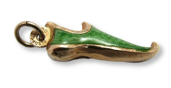 Vintage 1960's Italian 18ct 18k Gold & Green Enamel Shoe or Slipper Charm Gold Charm - Sandy's Vintage Charms