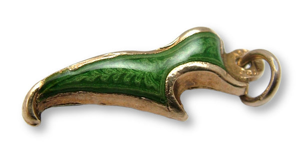 Vintage 1960's Italian 18ct 18k Gold & Green Enamel Shoe or Slipper Charm Gold Charm - Sandy's Vintage Charms