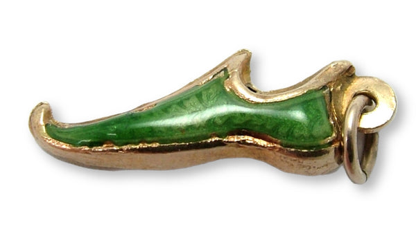Vintage 1960's Italian 18ct 18k Gold & Green Enamel Shoe or Slipper Charm Gold Charm - Sandy's Vintage Charms