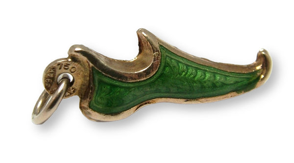 Vintage 1960's Italian 18ct 18k Gold & Green Enamel Shoe or Slipper Charm Gold Charm - Sandy's Vintage Charms