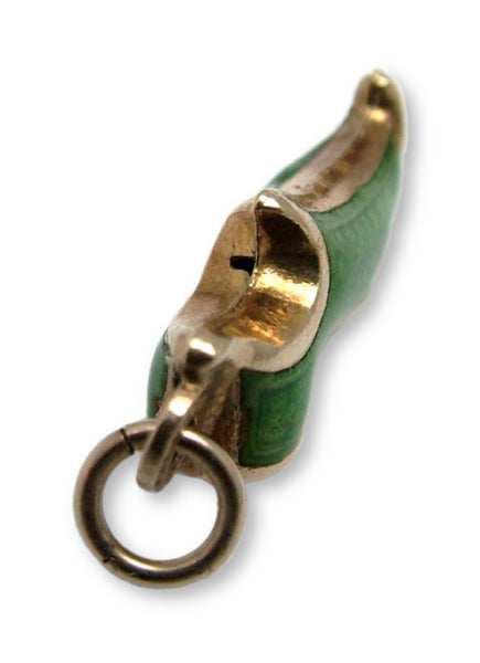 Vintage 1960's Italian 18ct 18k Gold & Green Enamel Shoe or Slipper Charm Gold Charm - Sandy's Vintage Charms