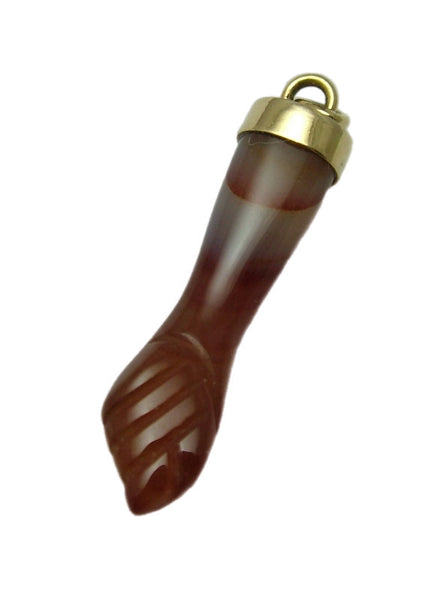 Vintage 1980's 18ct 18k Gold & Carved Banded Agate Figa Hand Charm