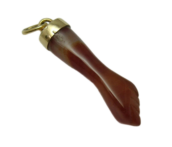 Vintage 1980's 18ct 18k Gold & Carved Banded Agate Figa Hand Charm