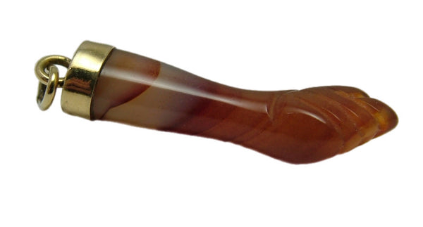 Vintage 1980's 18ct 18k Gold & Carved Banded Agate Figa Hand Charm