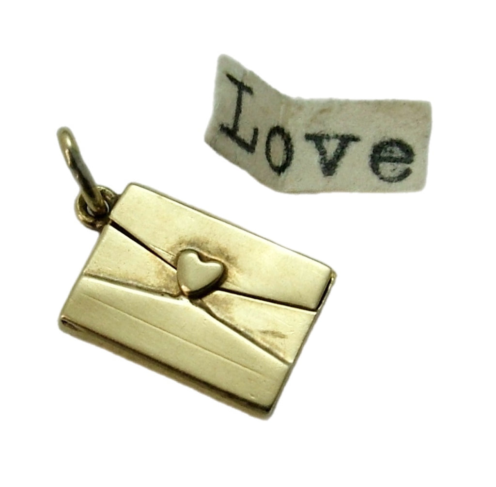 Small Vintage 1950’s 14ct 14k Gold Opening Love Letter Charm with Paper Letter Inside