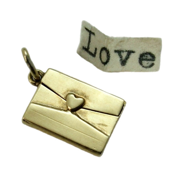 Small Vintage 1950’s 14ct 14k Gold Opening Love Letter Charm with Paper Letter Inside