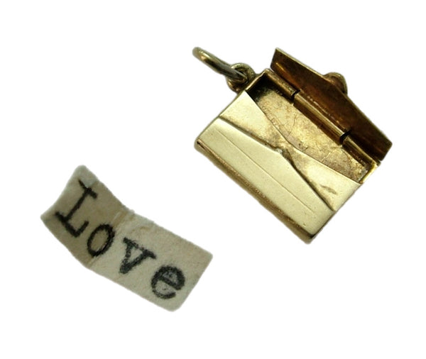 Small Vintage 1950’s 14ct 14k Gold Opening Love Letter Charm with Paper Letter Inside