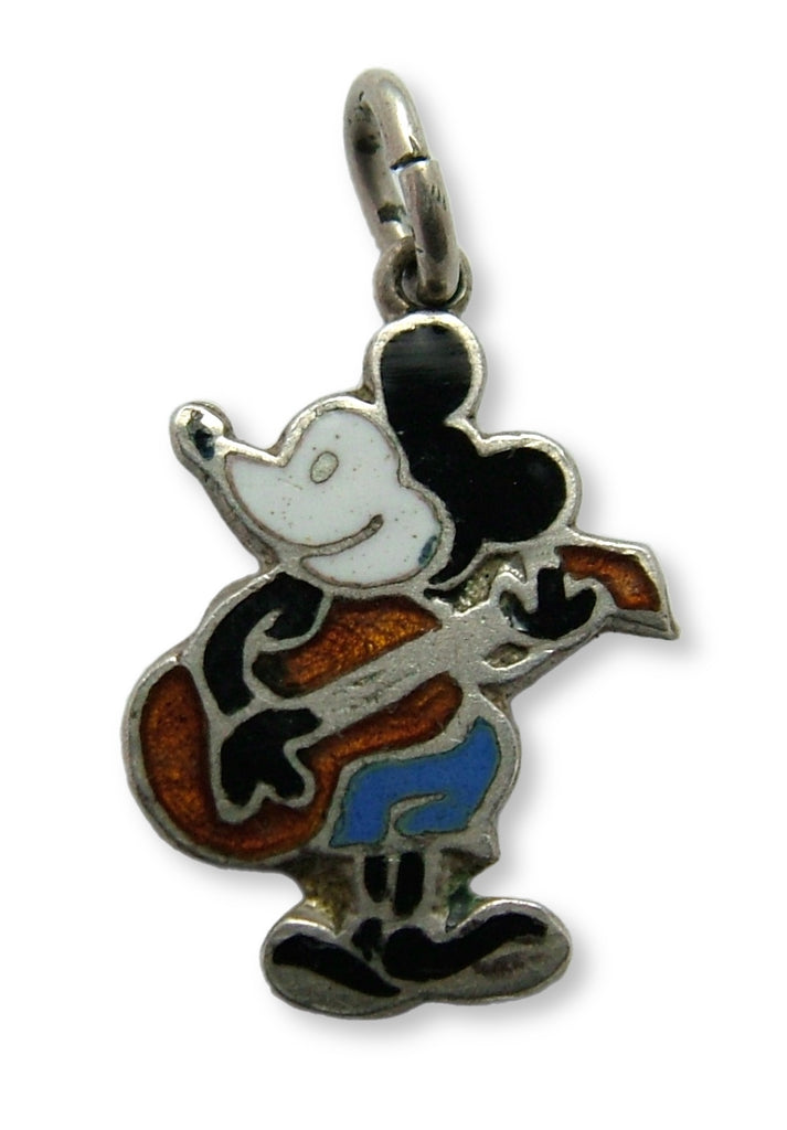 Small Vintage 1950's Silver & Enamel Mickey Mouse Playing Guitar Charm Enamel Charm - Sandy's Vintage Charms