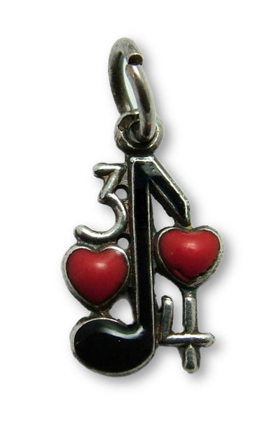 Small Vintage 1950's Silver & Enamel “Two Hearts Waltzing Together” Charm Enamel Charm - Sandy's Vintage Charms