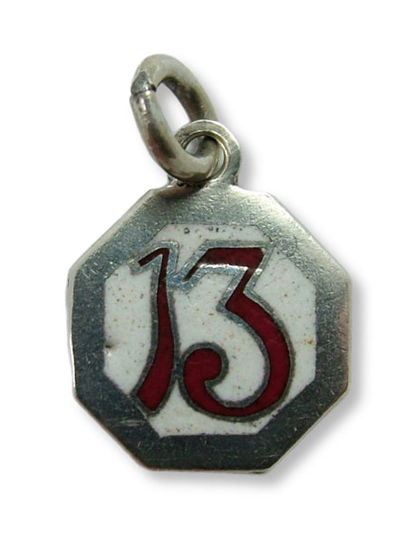 Small Vintage 1950's Silver & Enamel Lucky Number 13 Charm Enamel Charm - Sandy's Vintage Charms