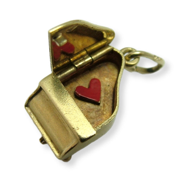 Vintage 1940's 14k 14ct Gold Opening Grand Piano Charm Red Enamel Heart Inside Gold Charm - Sandy's Vintage Charms