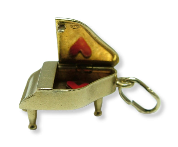 Vintage 1940's 14k 14ct Gold Opening Grand Piano Charm Red Enamel Heart Inside Gold Charm - Sandy's Vintage Charms