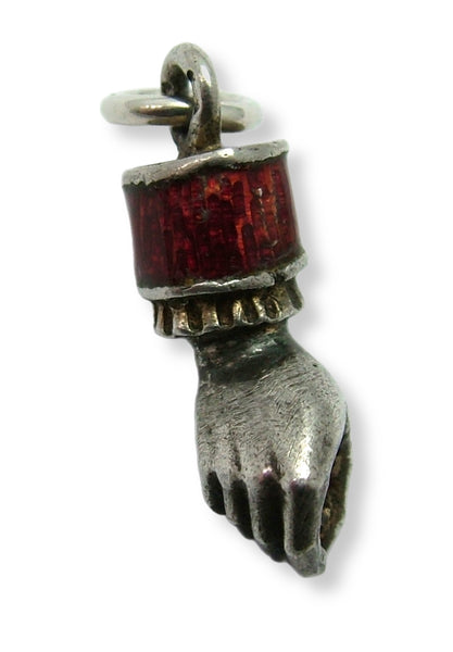 Antique c1905 Austro/Hungarian Silver & Red Enamel Hand Charm ON LAYAWAY Victorian Charm - Sandy's Vintage Charms