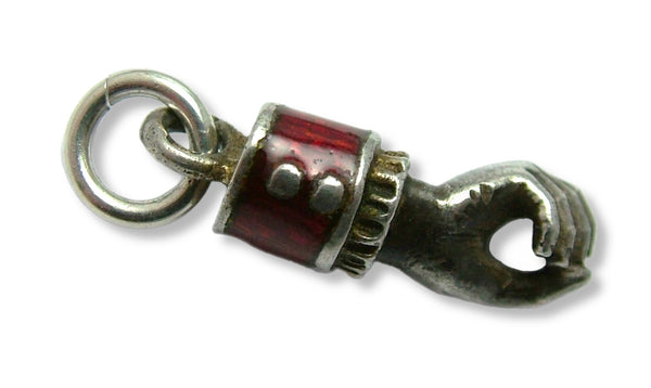 Antique c1905 Austro/Hungarian Silver & Red Enamel Hand Charm ON LAYAWAY Victorian Charm - Sandy's Vintage Charms