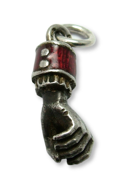 Antique c1905 Austro/Hungarian Silver & Red Enamel Hand Charm ON LAYAWAY Victorian Charm - Sandy's Vintage Charms