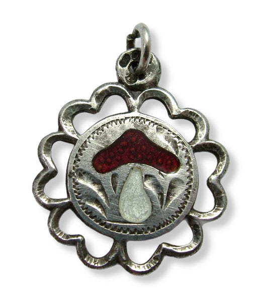 Vintage 1920's/30’s Silver & Enamel Lucky Toadstool Charm Enamel Charm - Sandy's Vintage Charms